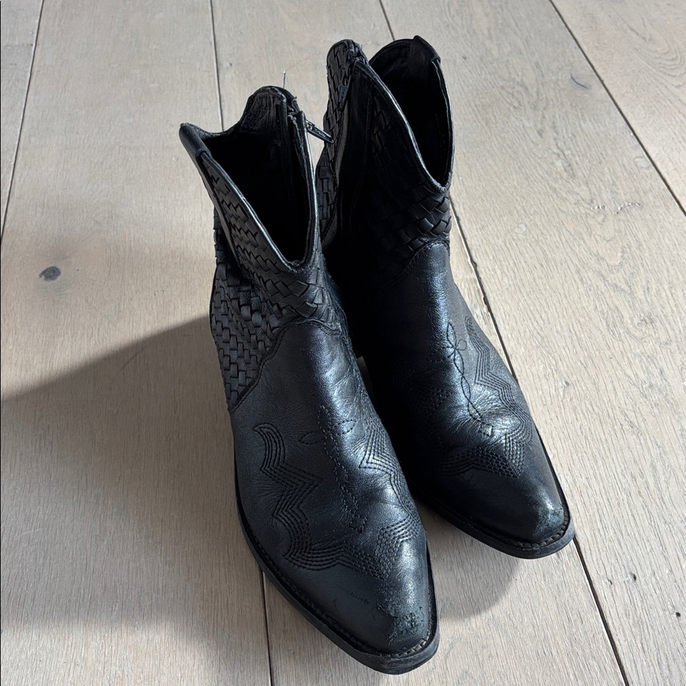 Leather western style ankle boots